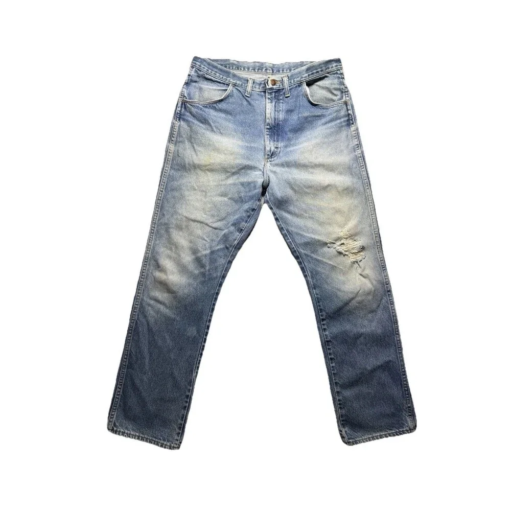 VTG Rustler Jeans Men’s 34x32 Blue Denim Distressed Faded‎ Whiskered Grunge Work - Picture 2 of 16